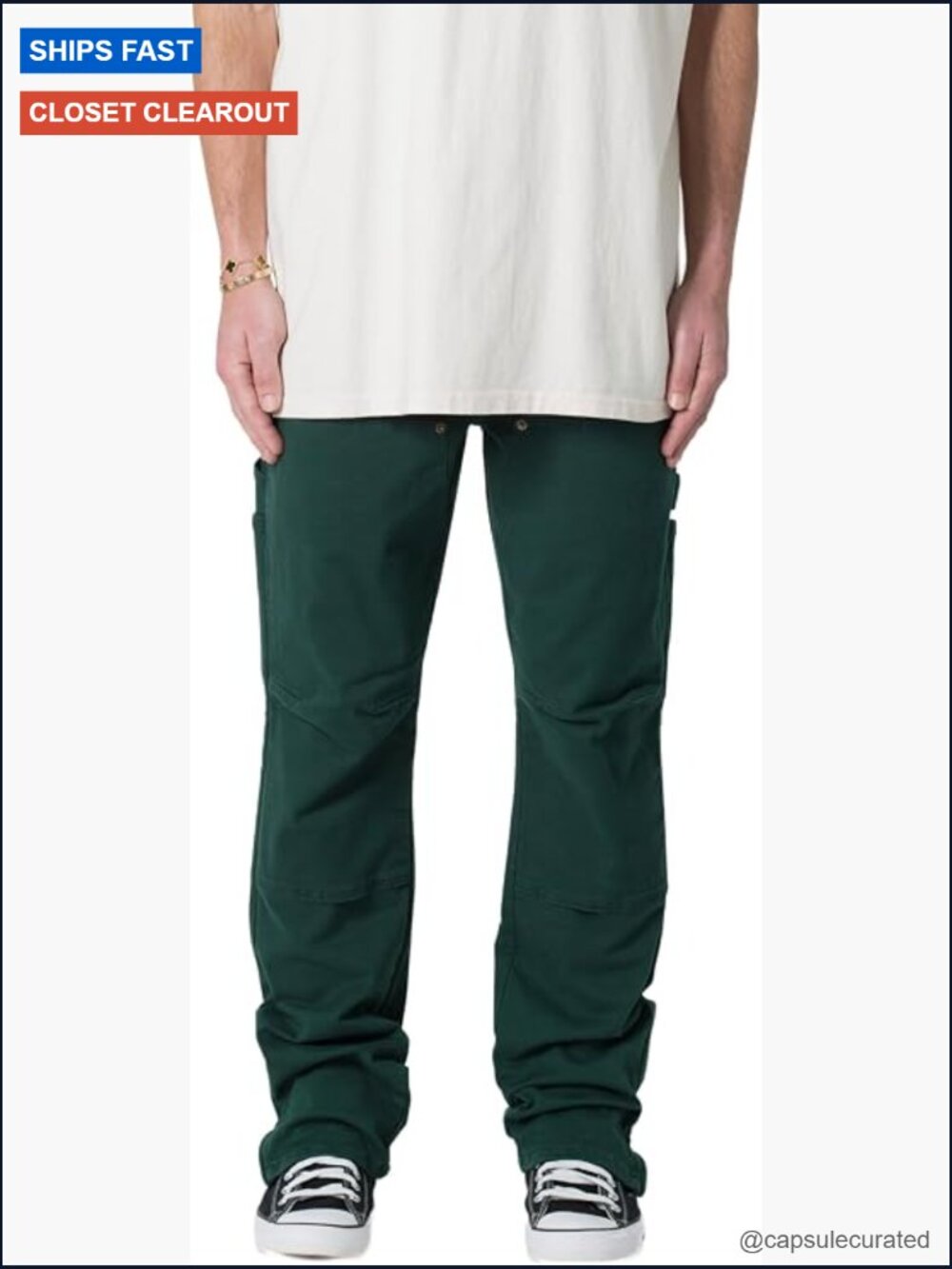 Slim Work Denim Jeans with Stretch, Double Knee Details